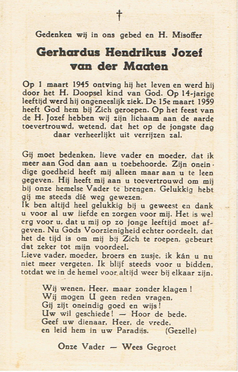 bidprentje Gerard van der Maaten