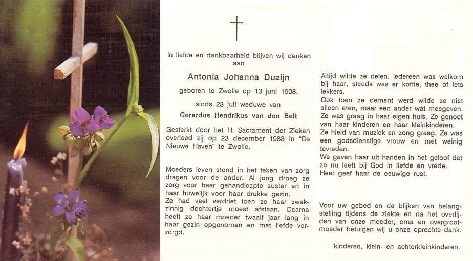 bidprentje Antonia Johanna Duzijn